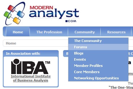 Navigate to the ModernAnalyst.com Forums page