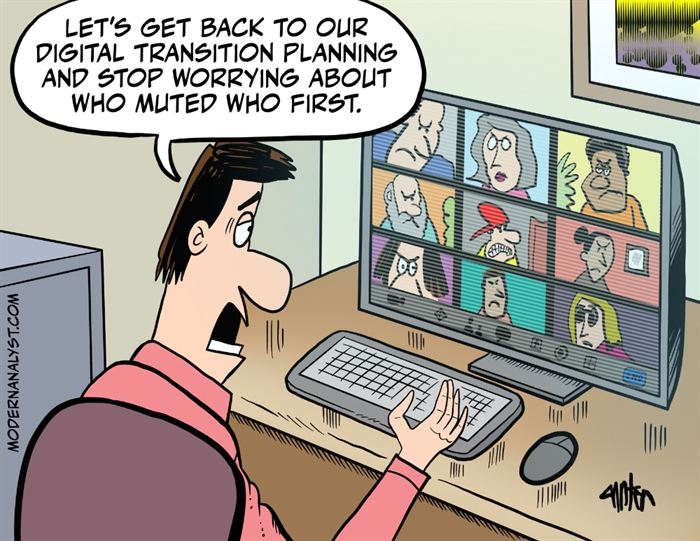 Transitional Writing Cartoon Muted Digital Transition Planning... via Zoom